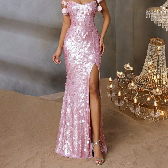 Pink Elegant Women's Sequin Formal Evening Gown - Picture 3 of 7